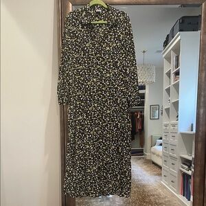 Chico's Olive Green Animal Print  Floral Long Sleeve Dress Size 2